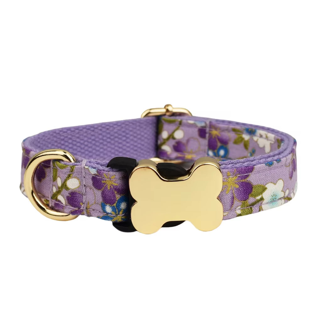 Flat Fabric Printed Grid Series Bone Buckle Dog Collar – Paws & Petals